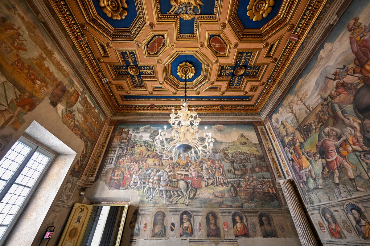 A frescoed state room of the Capitoline Museums on the Campidoglio in Rome.
