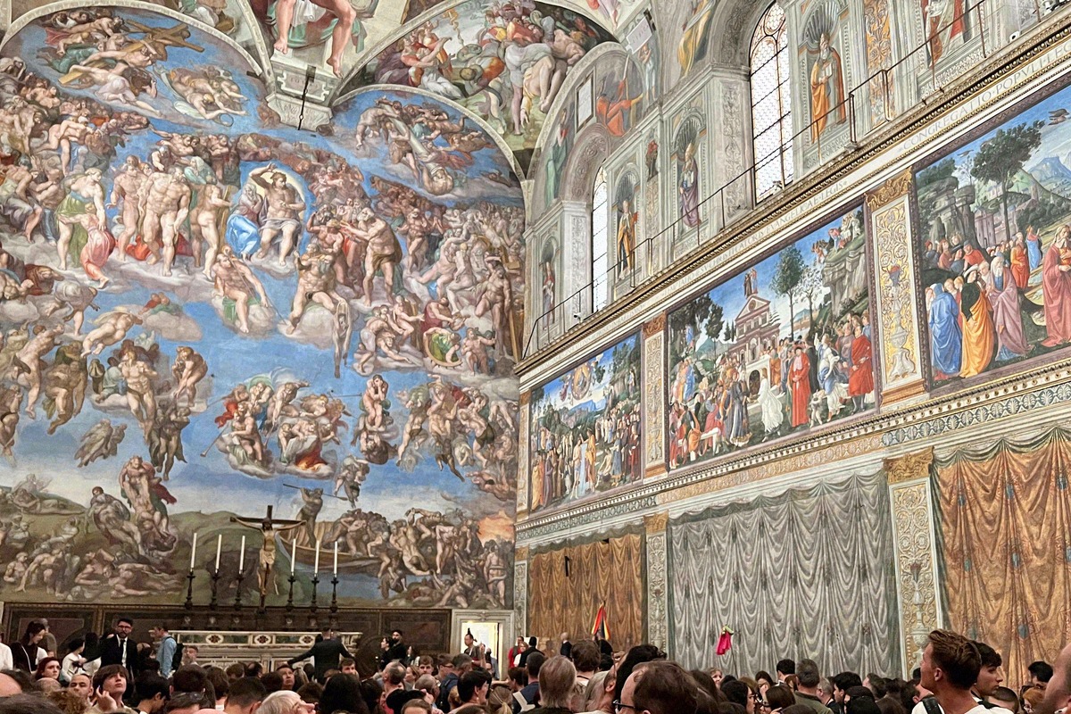 The ceiling frescoes of the Sistine Chapel in the Vatican Museums.