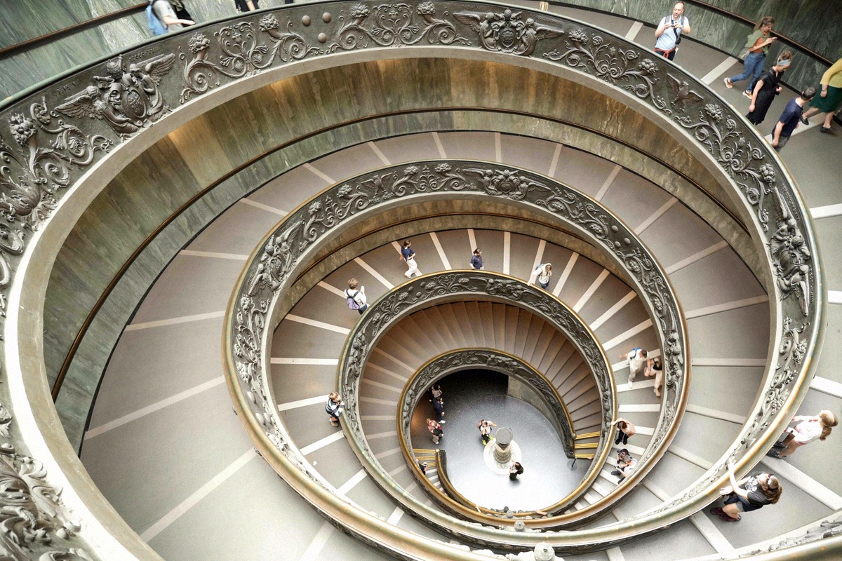 The double spiral staircase at the exit of the Vatican Museums, seen from above.
